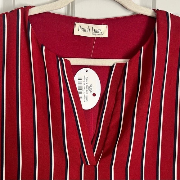 NWT Peach Love California Fairest Of Them All Striped
Dress BurgundyNavyWhite L - Picture 3 of 11